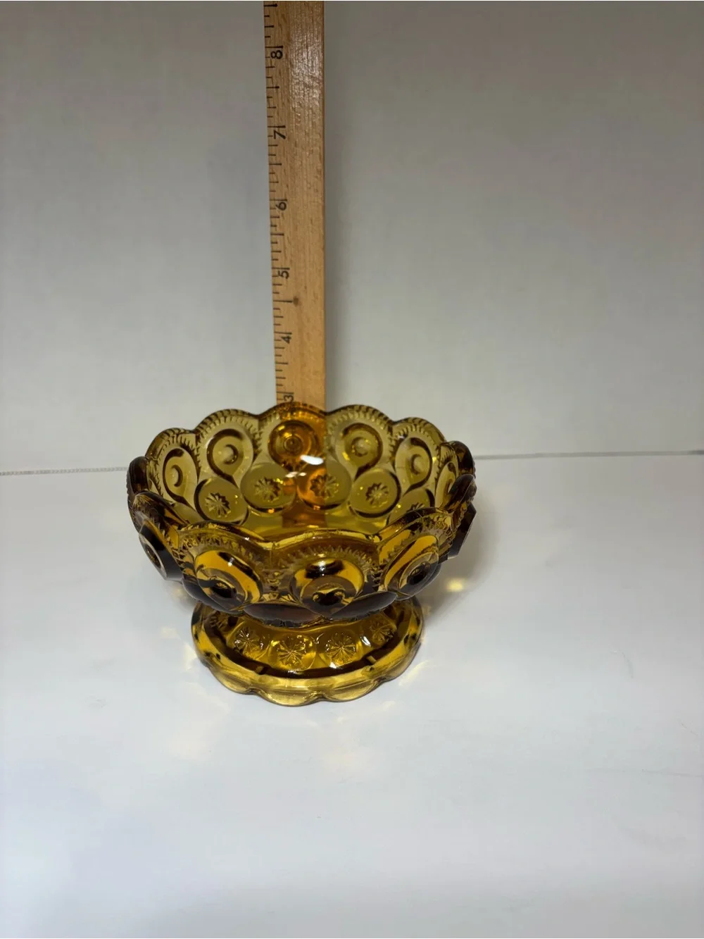 LE Smith Moon And Stars Candy Dish Compote Footed Amber VTG Home Accent Decor